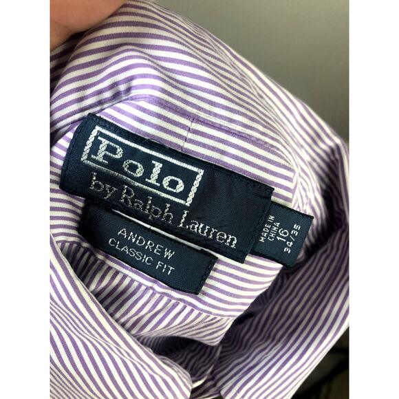 Polo Ralph Lauren Men's Button Down Size 16 Long Sleeve Purple White - Picture 9 of 13